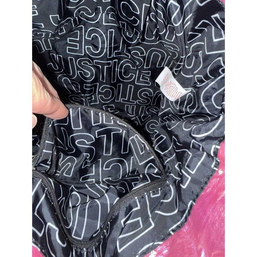 Justice Shiny Pink Quilted Tote with Black & Silver Straps EUC